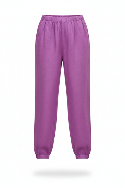 Pantalon En Lin Violet Ample Enfant Léger Fluide - vue 3