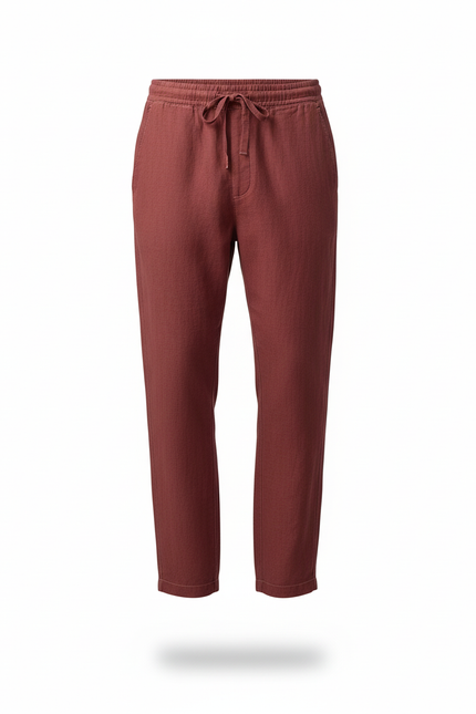 Pantalon En Lin Rouge Brique Ample Confortable Homme - vue 3