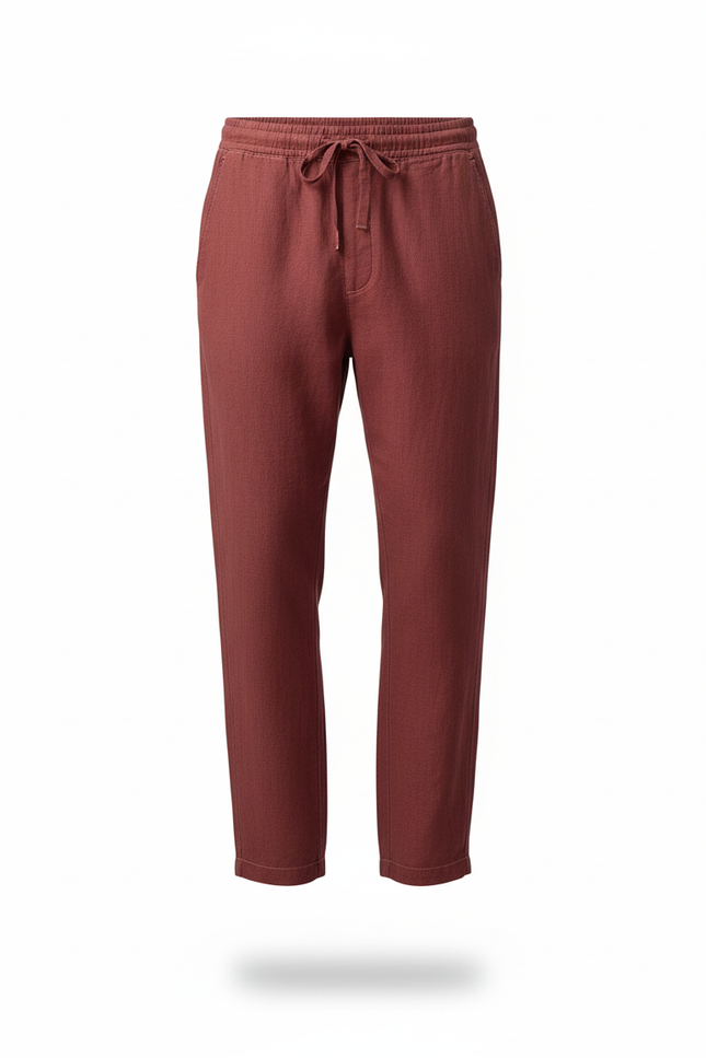 Pantalon En Lin Rouge Brique Ample Confortable Homme - vue 3