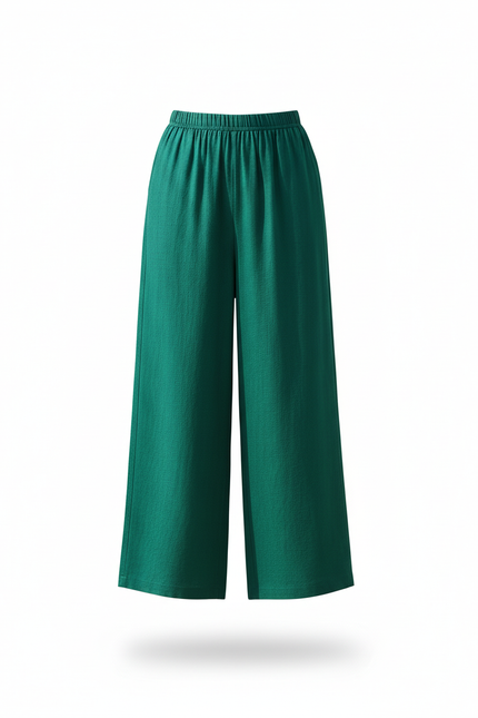 Pantalon En Lin Vert Ample Femme Décontracté Fluide - vue 3