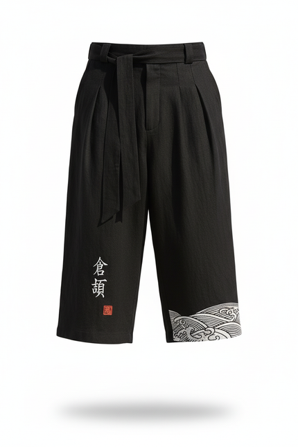 Pantalon En Lin Noir Ample Japonais Décontracté Homme - vue 3