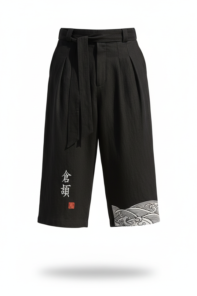 Pantalon En Lin Noir Ample Japonais Décontracté Homme - vue 3