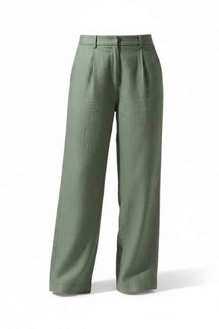 Pantalon En Lin Femme Vert Olive Large - vue 3