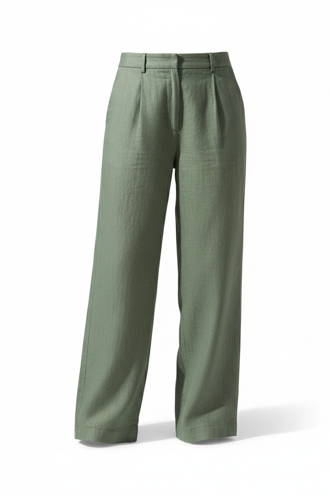 Pantalon En Lin Femme Vert Olive Large - vue 3