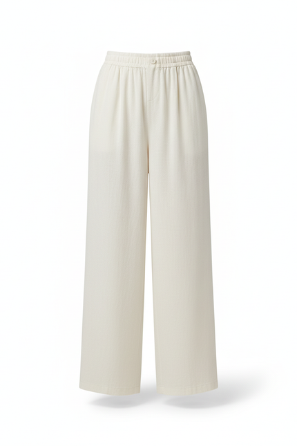 Pantalon En Lin Fluide Ample Taille Haute Blanc - vue 3