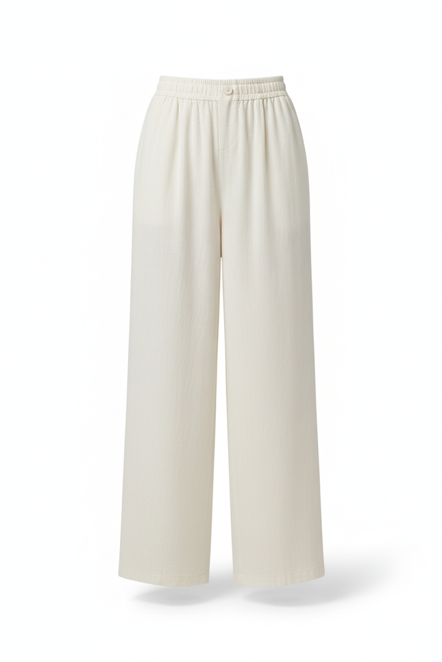 Pantalon En Lin Fluide Ample Taille Haute Blanc - vue 3