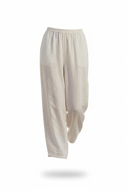 Pantalon En Lin Ample Élastique Blanc Femme - vue 3