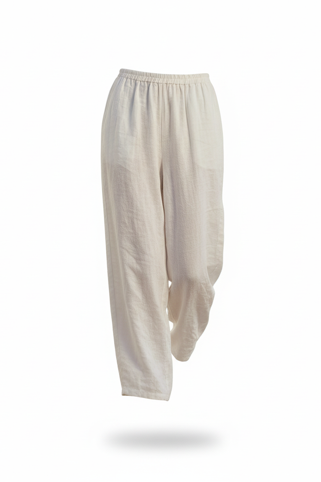 Pantalon En Lin Ample Élastique Blanc Femme - vue 3