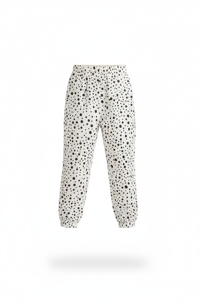 Pantalon En Lin Blanc Imprimé Pois Noir Fille - vue 3