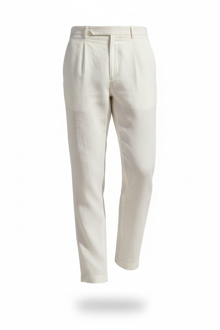 Pantalon En Lin Blanc Plissé Droit Élégant Homme - vue 3