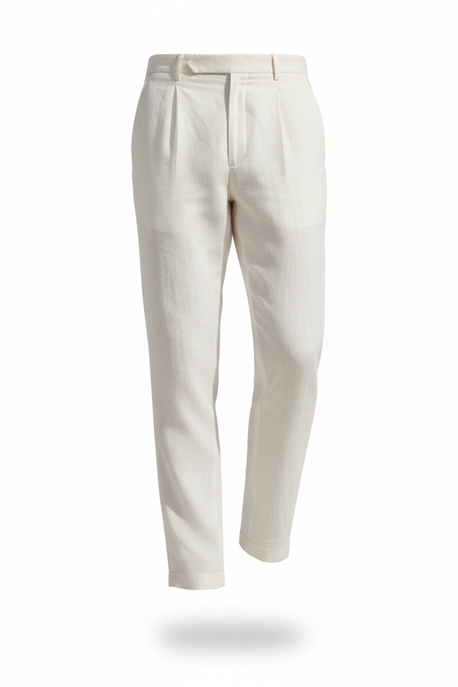 Pantalon En Lin Blanc Plissé Droit Élégant Homme - vue 3