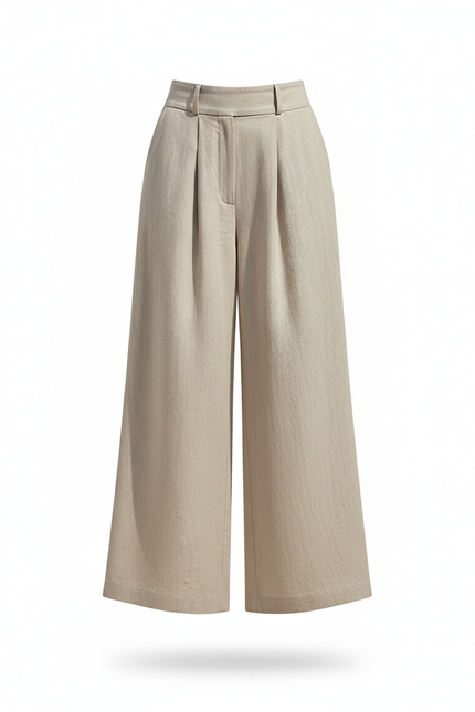 Pantalon En Lin Ample Plissé Beige Clair Fluide Élégant - vue 3