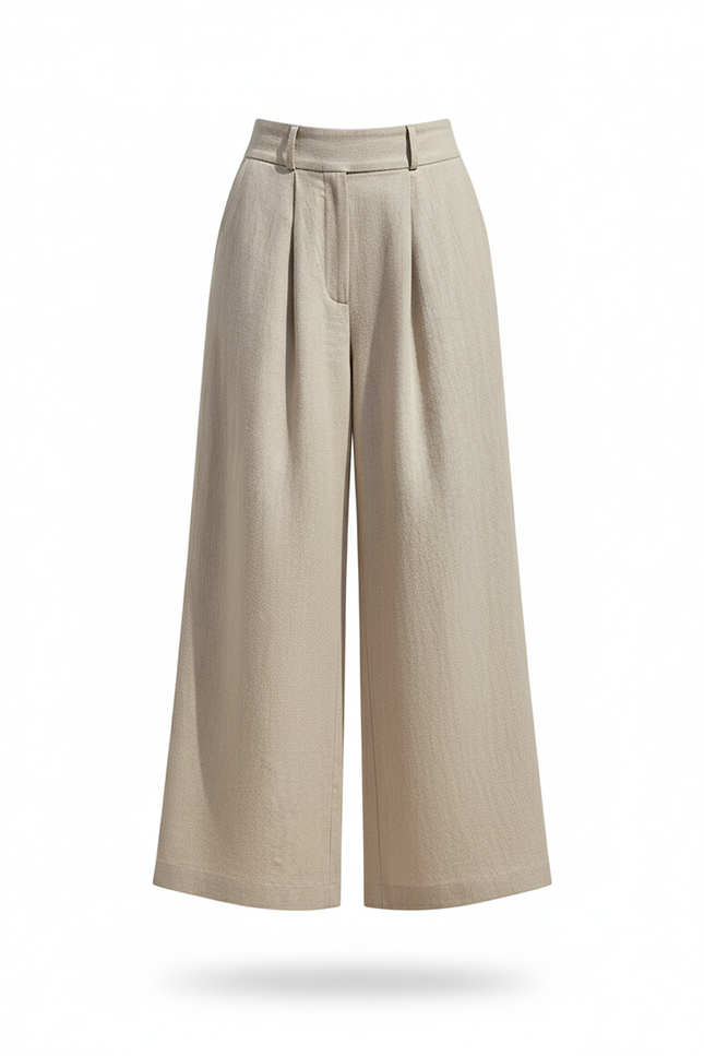 Pantalon En Lin Ample Plissé Beige Clair Fluide Élégant - vue 3