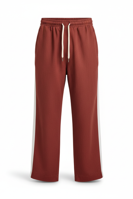 Pantalon En Lin Rouge Brique Ample Décontracté Garçon - vue 3