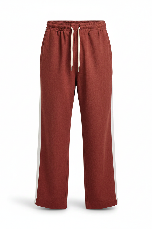 Pantalon En Lin Rouge Brique Ample Décontracté Garçon - vue 3