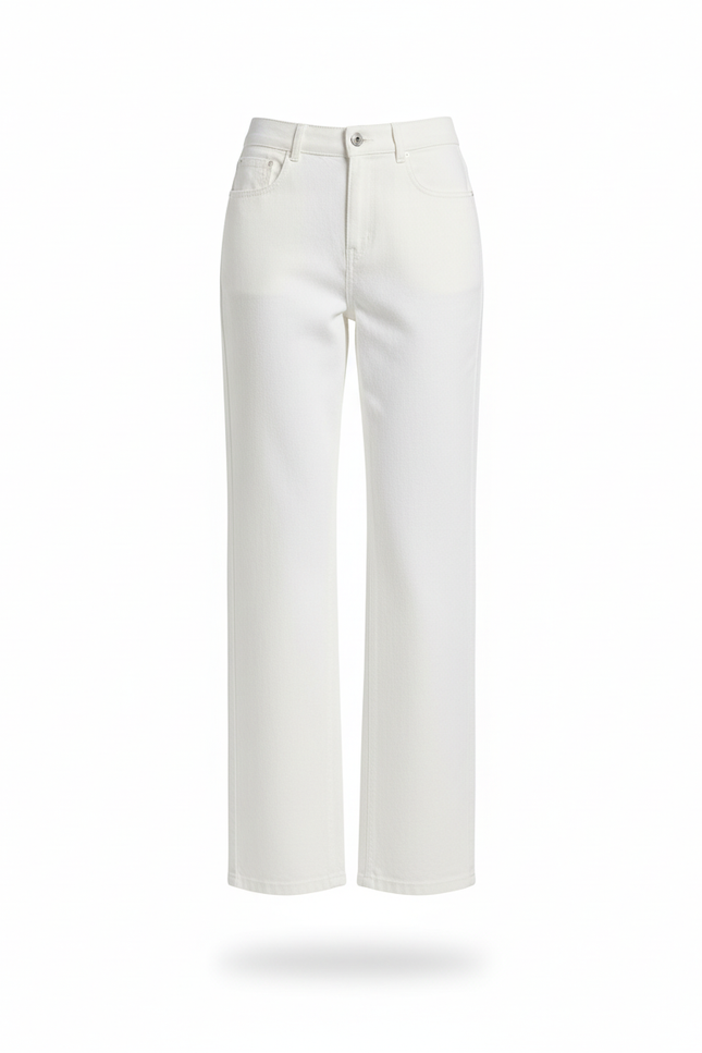 Pantalon En Lin Blanc Large Taille Haute Femme - vue 3