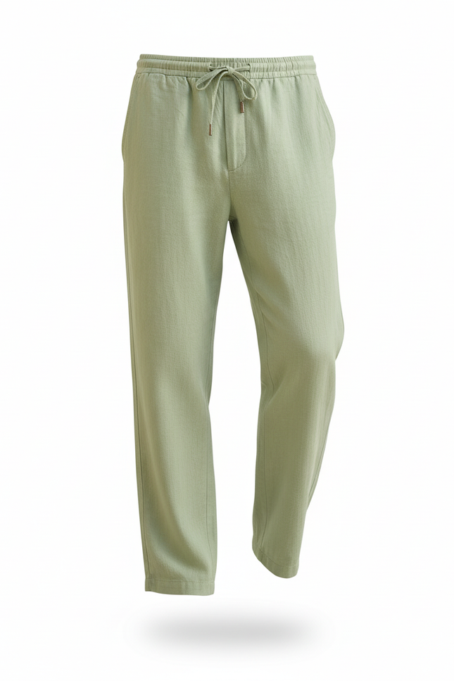 Pantalon Lin Vert Clair - vue 3