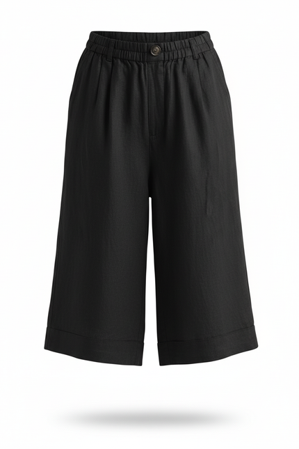 Pantalon En Lin Noir Ample Décontracté Court Femme - vue 3