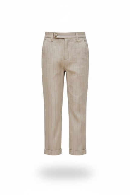 Pantalon En Lin Rayé Beige Élégant Garçon - vue 3