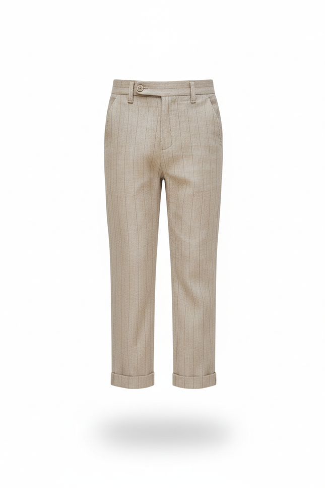 Pantalon En Lin Rayé Beige Élégant Garçon - vue 3