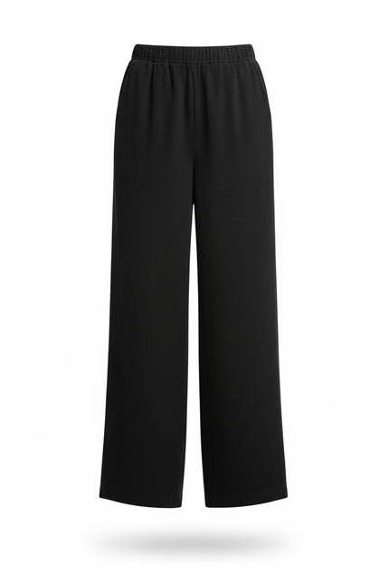 Pantalon En Lin Noir Ample Décontracté Fluide Femme - vue 3