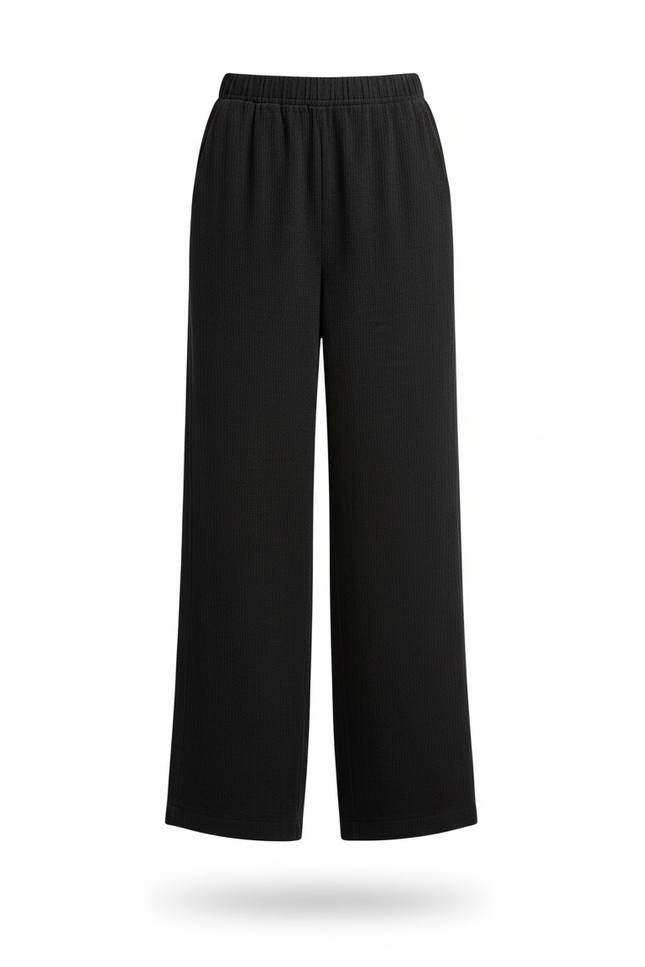 Pantalon En Lin Noir Ample Décontracté Fluide Femme - vue 3