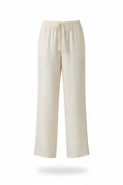 Pantalon En Lin Femme Écru Coupe Ample - Blanc - vue 3