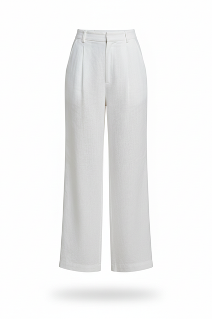 Pantalon En Lin Blanc Ample Fluide Élégant Décontracté - vue 3