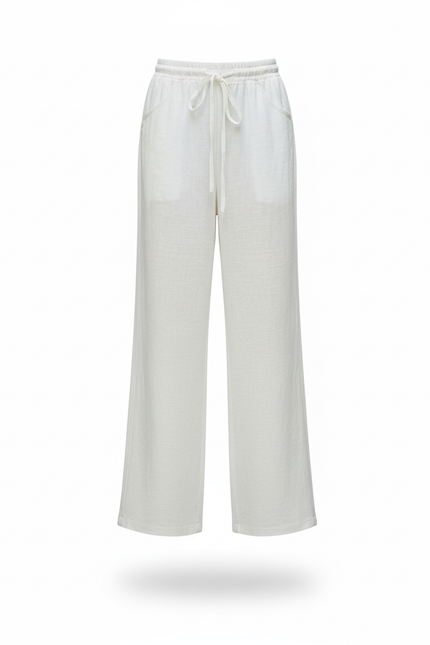 Pantalon En Lin Blanc Ample Fluide Confortable Fille - vue 3
