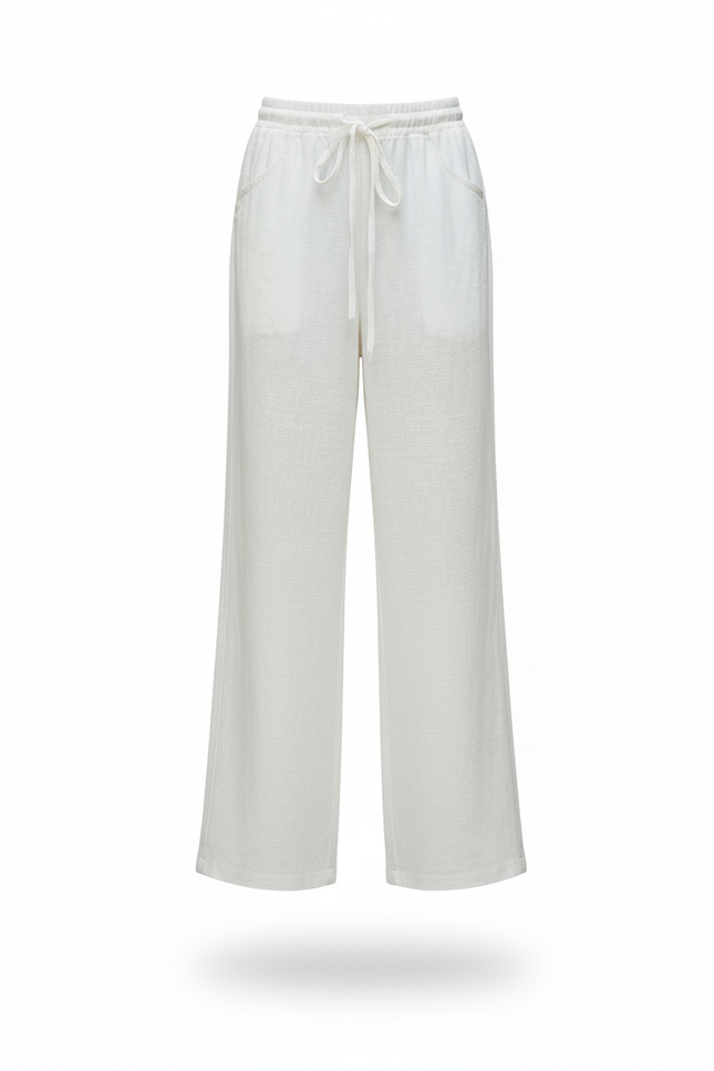 Pantalon En Lin Blanc Ample Fluide Confortable Fille - vue 3