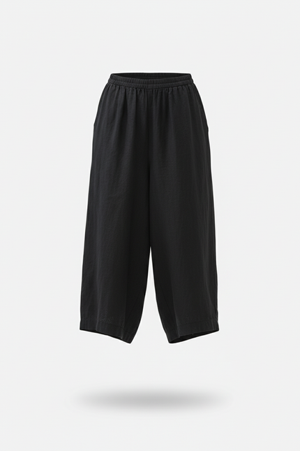 Pantalon En Lin Noir Ample Confortable Décontracté Femme - vue 3