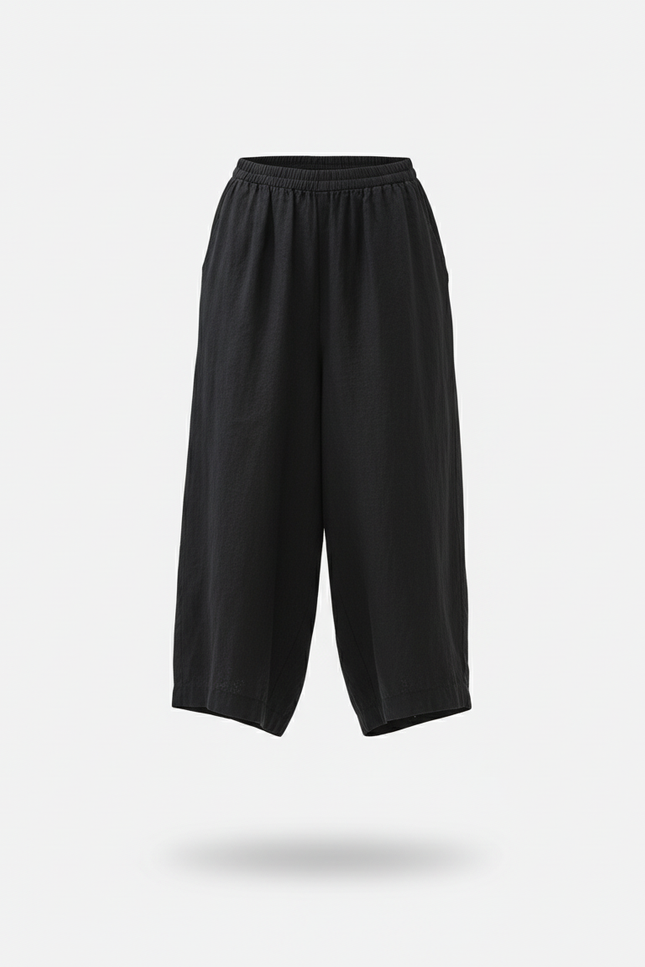 Pantalon En Lin Noir Ample Confortable Décontracté Femme - vue 3