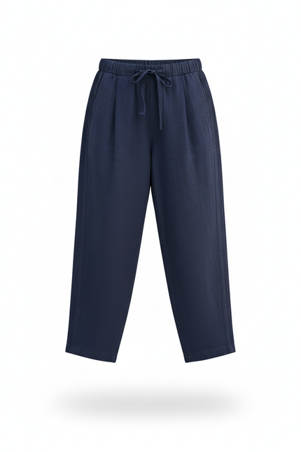 Pantalon En Lin Fille Bleu Marine Coupe Ample - vue 3