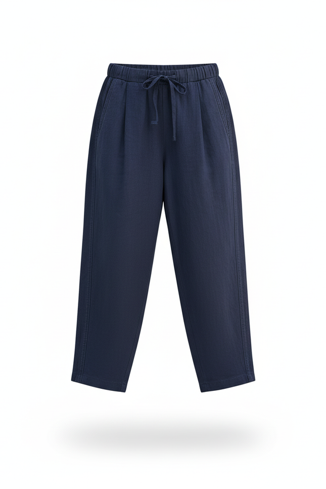 Pantalon En Lin Fille Bleu Marine Coupe Ample - vue 3