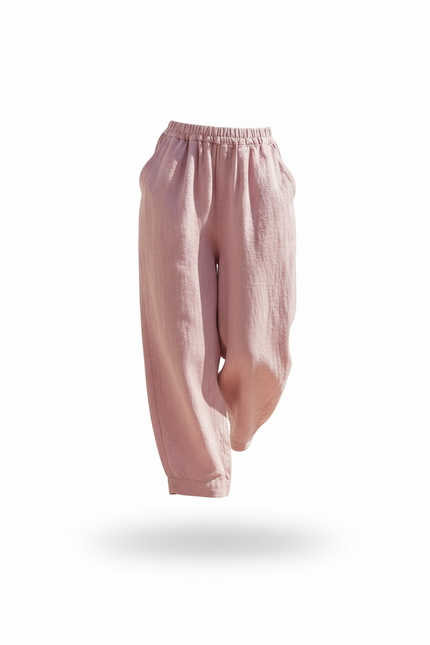 Pantalon En Lin Rose Ample Confortable Femme - vue 3