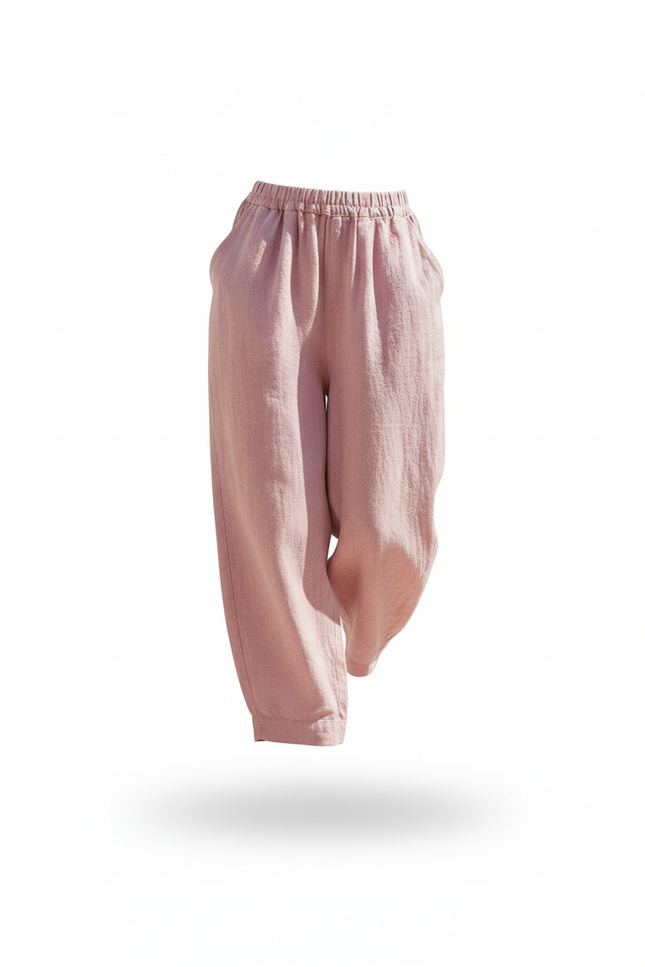 Pantalon En Lin Rose Ample Confortable Femme - vue 3