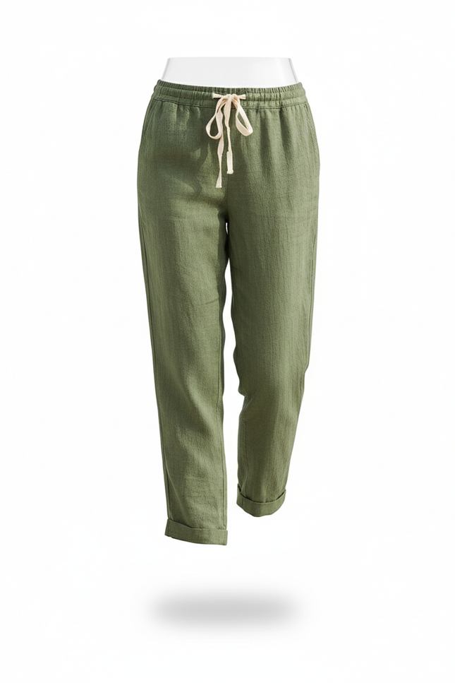 Pantalon Lin Chino Femme - Kaki - vue 3