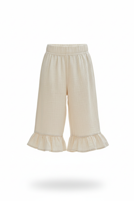 Pantalon En Lin Beige Ample Volants Fille Confortable - vue 3