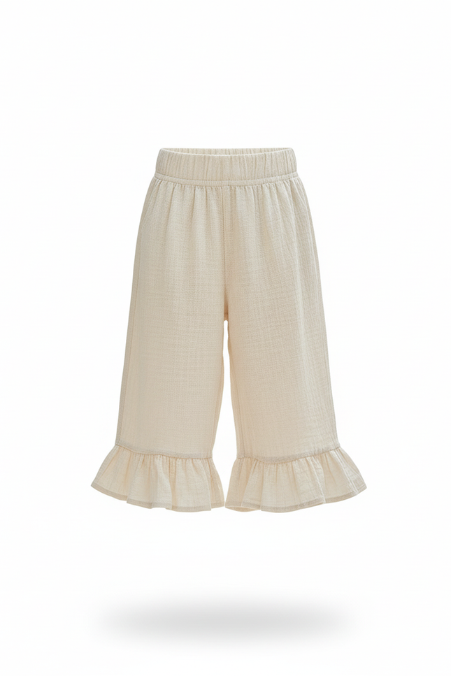 Pantalon En Lin Beige Ample Volants Fille Confortable - vue 3