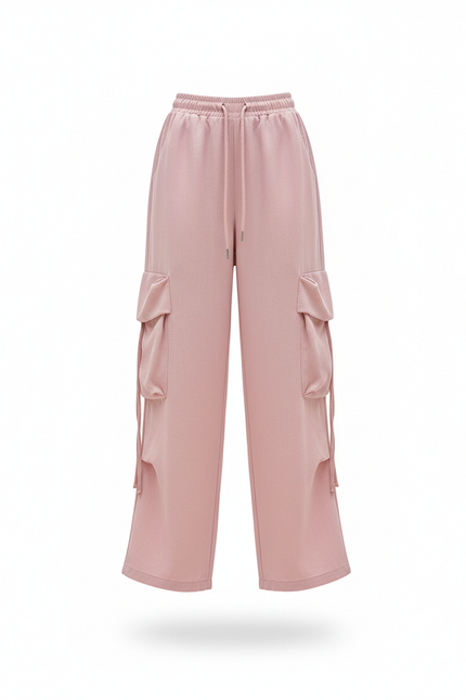 Pantalon En Lin Rose Cargo Ample Décontracté Fille - vue 3