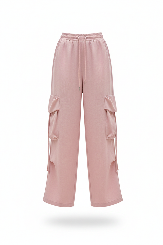 Pantalon En Lin Rose Cargo Ample Décontracté Fille - vue 3