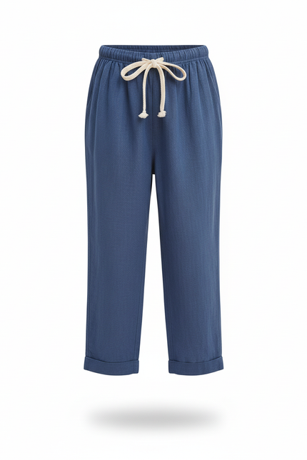 Pantalon En Lin Bleu Ample Décontracté Cordon Enfant - vue 3