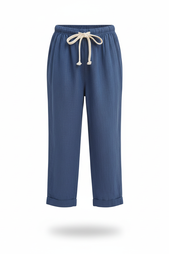 Pantalon En Lin Bleu Ample Décontracté Cordon Enfant - vue 3