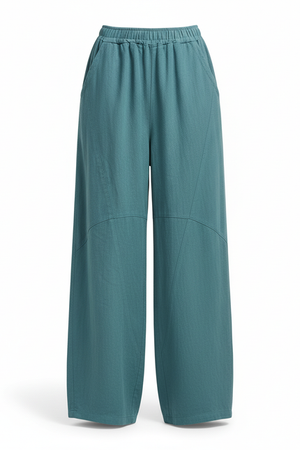 Pantalon En Lin Ample Turquoise Décontracté Confortable Fluide - Bleu - vue 3