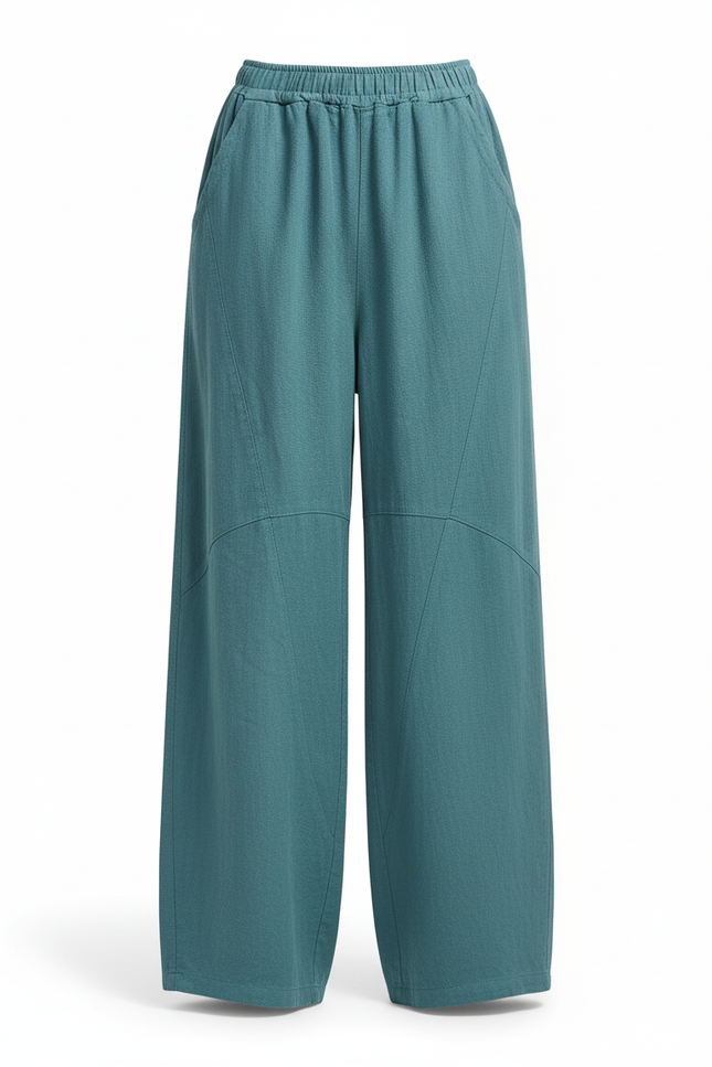 Pantalon En Lin Ample Turquoise Décontracté Confortable Fluide - Bleu - vue 3