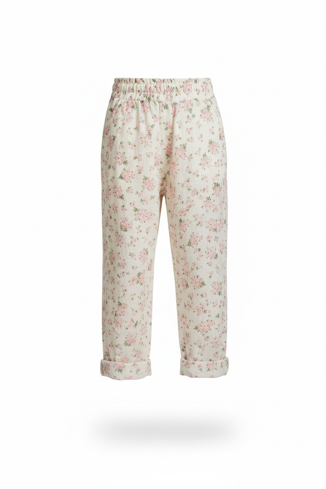 Pantalon En Lin Floral Rose Ample Décontracté Enfant - vue 3