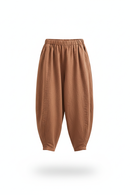 Pantalon En Lin Marron Ample Citrouille Bohème Décontracté - vue 3