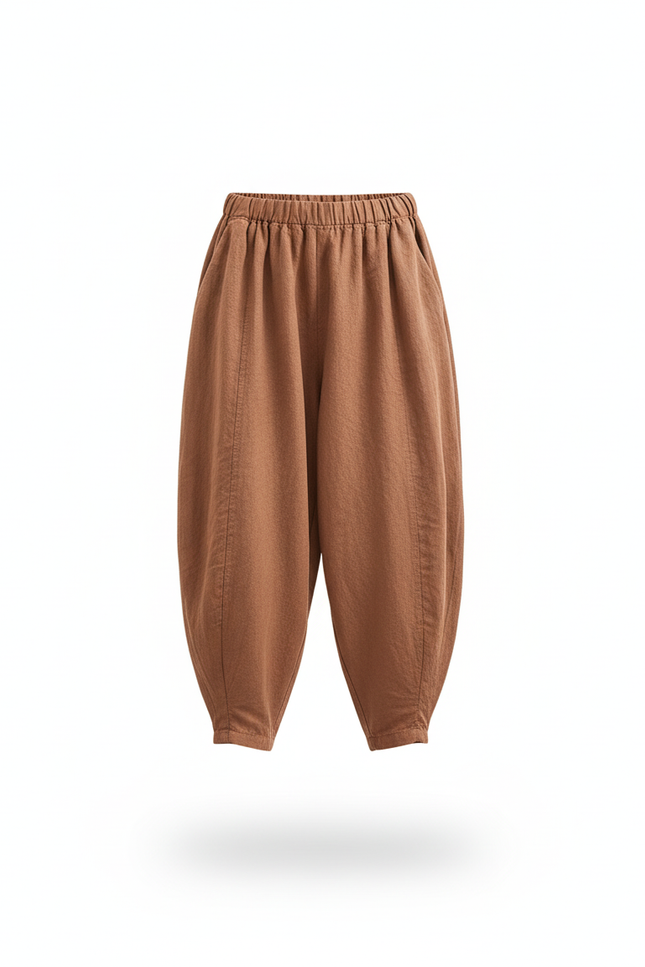 Pantalon En Lin Marron Ample Citrouille Bohème Décontracté - vue 3