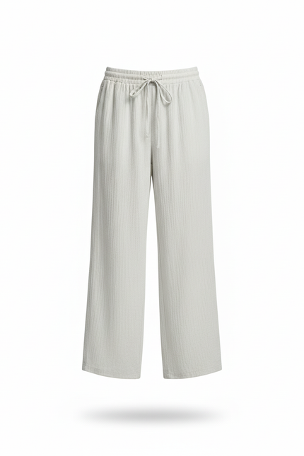 Pantalon En Lin Blanc Ample Fluide Côtelé Cordon - vue 3
