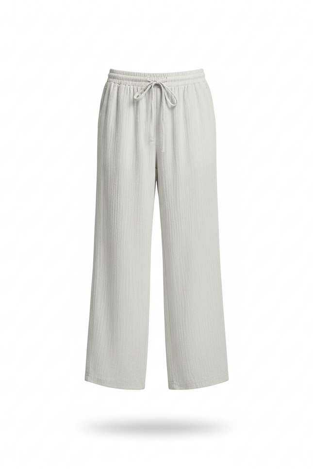 Pantalon En Lin Blanc Ample Fluide Côtelé Cordon - vue 3